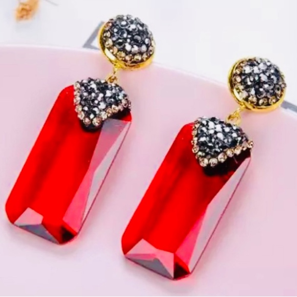 Red Crystal Dangle Earrings by Grathia Cero - Picture 1 of 4